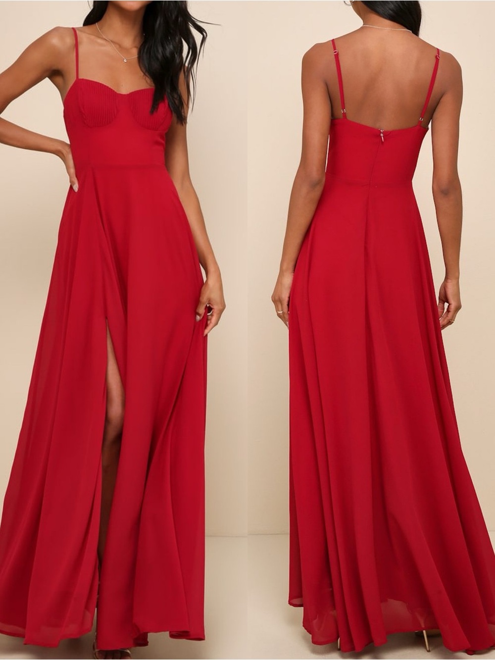 Lulus | Cause for Commotion Red Pleated Bustier Maxi Dress